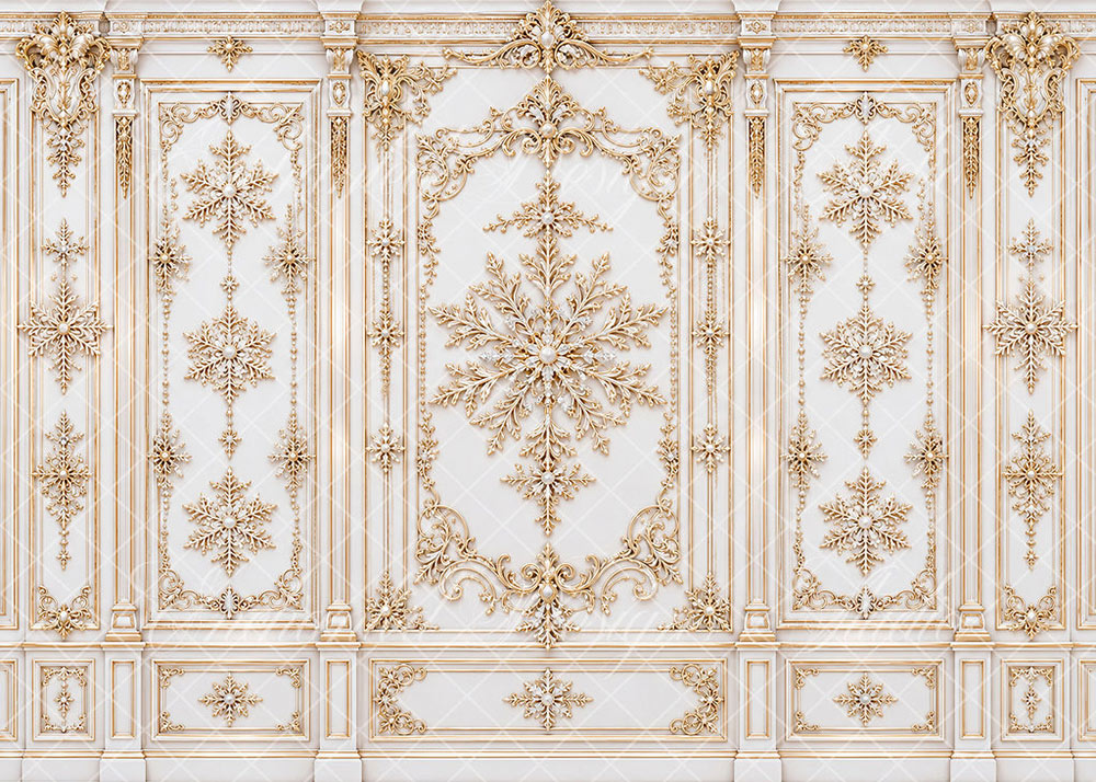 Avezano White Gold Snowflake Luxury Wall Holiday Backdrop Designed By Enchanted Design Studio