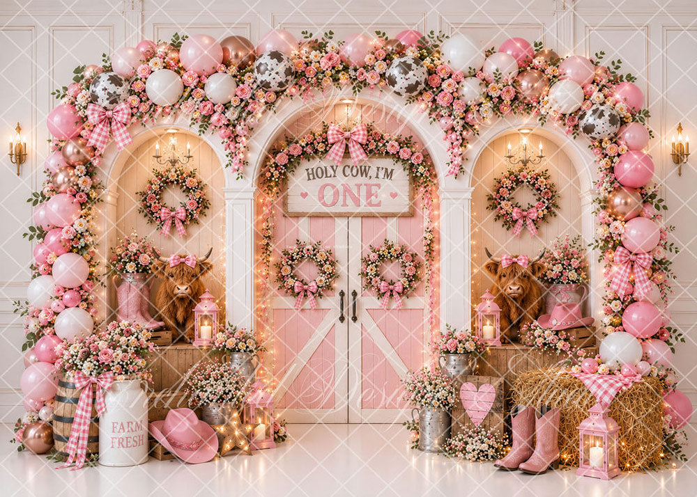 Avezano Holy Cow I'm One Highland Cow Farm Birthday Backdrop Designed By Enchanted Design Studio