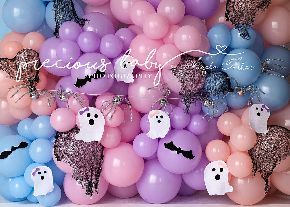 Toile de fond pour photographie de châteaux et ballons roses d'Avezano, conçue par Angela Forker
