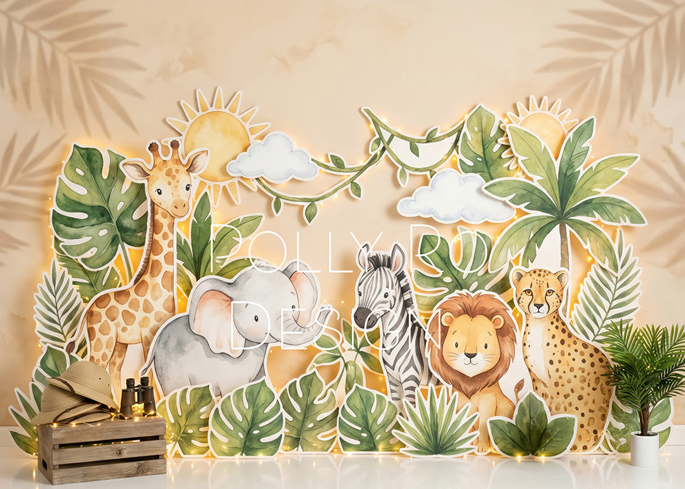 Avezano Watercolor Safari Jungle Animal Photography Backdrop Designed By Polly Ro Design