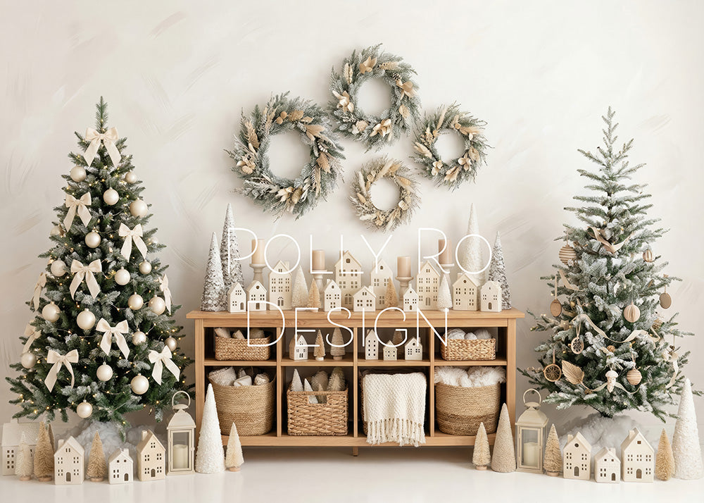 Avezano Boho Neutral Wreath Christmas Cabinet Photography Backdrop Designed By Polly Ro Design