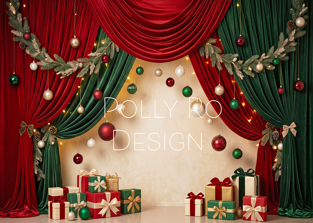 Avezano Red Green Velvet Curtain Christmas Gift Photography Backdrop Designed By Polly Ro Design