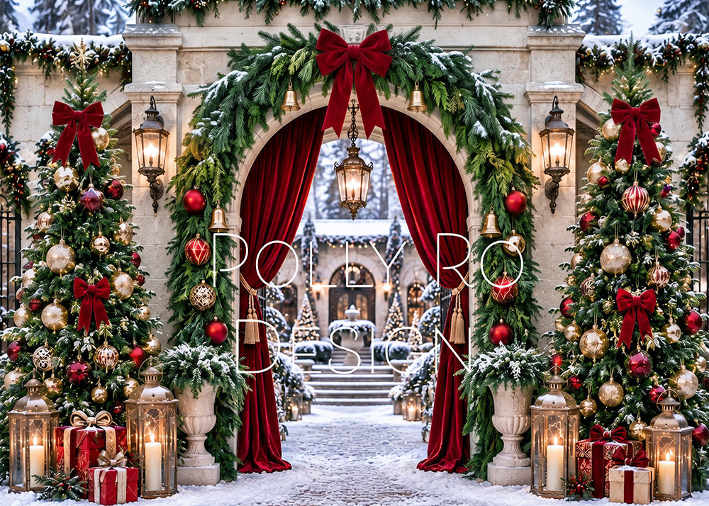 Avezano Stone Arch Christmas Courtyard Photography Backdrop Designed By Polly Ro Design