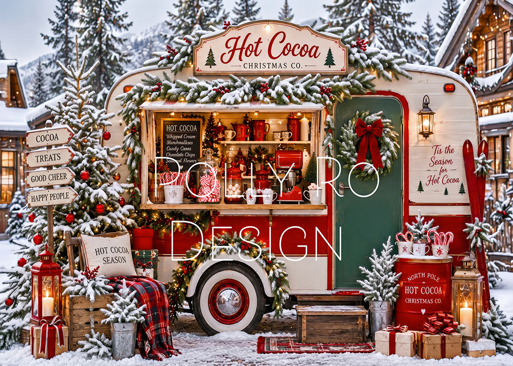 Avezano Hot Cocoa Camper Truck Winter Christmas Photography Backdrop Designed By Polly Ro Design
