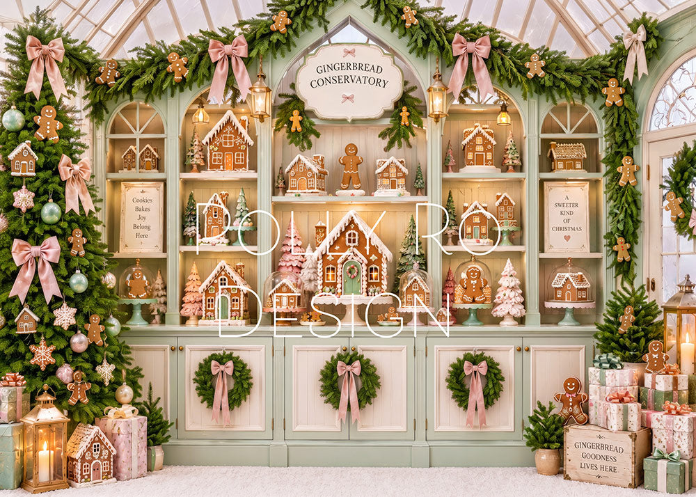 Avezano Pastel Gingerbread House Conservatory Christmas Photography Backdrop Designed By Polly Ro Design