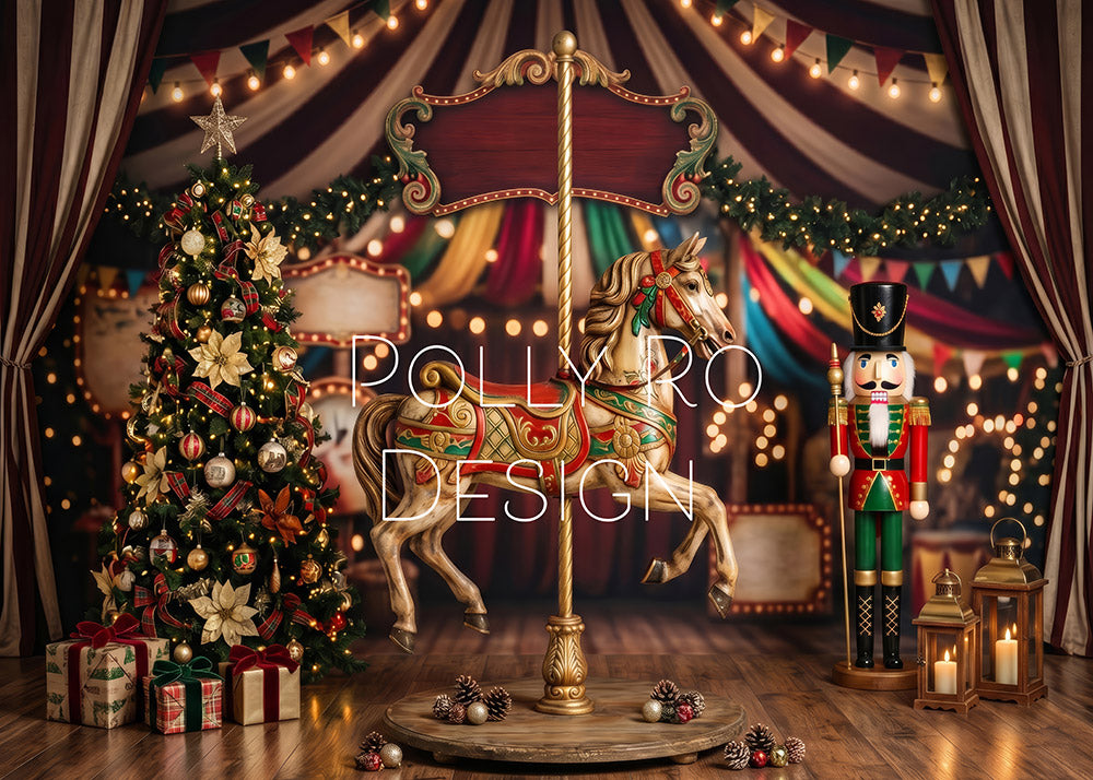 Avezano Vintage Christmas Carousel Nutcracker Circus Photography Backdrop Designed By Polly Ro Design
