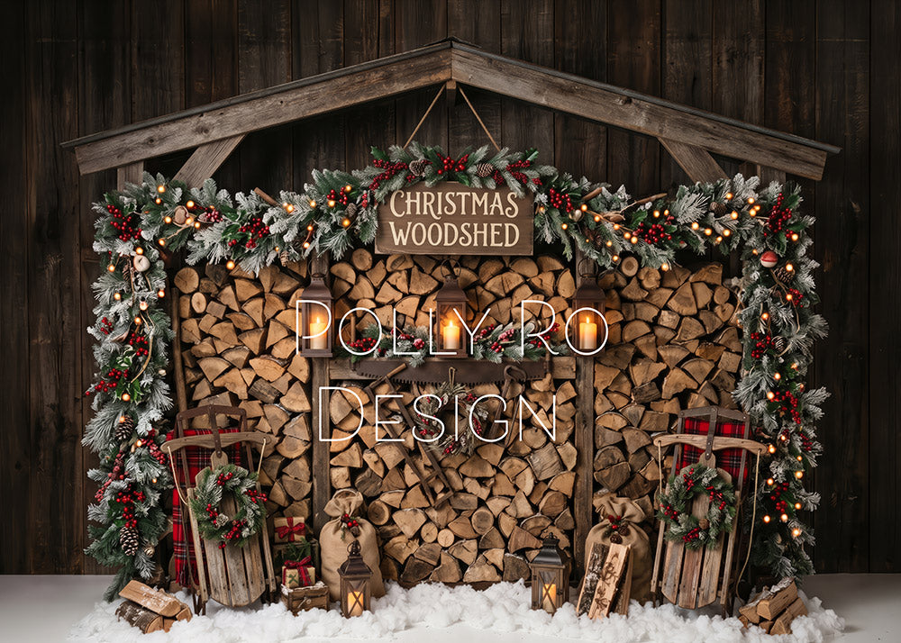Avezano Wooden Christmas Woodshed Firewood Lantern Photography Backdrop Designed By Polly Ro Design