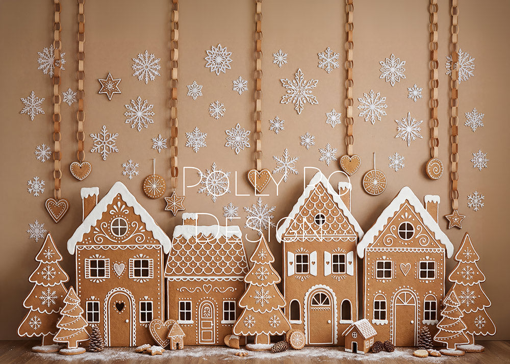 Avezano Cute Gingerbread House Snowflake Christmas Photography Backdrop Designed By Polly Ro Design