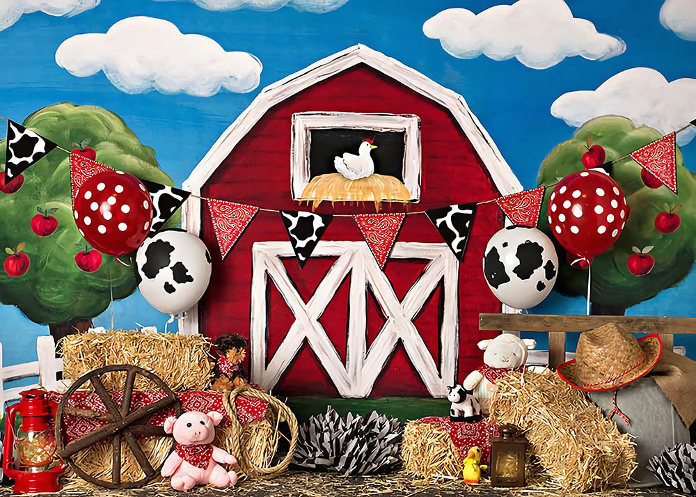 Clearance Sale Avezano Red Barn Farm Animal Photography Backdrop