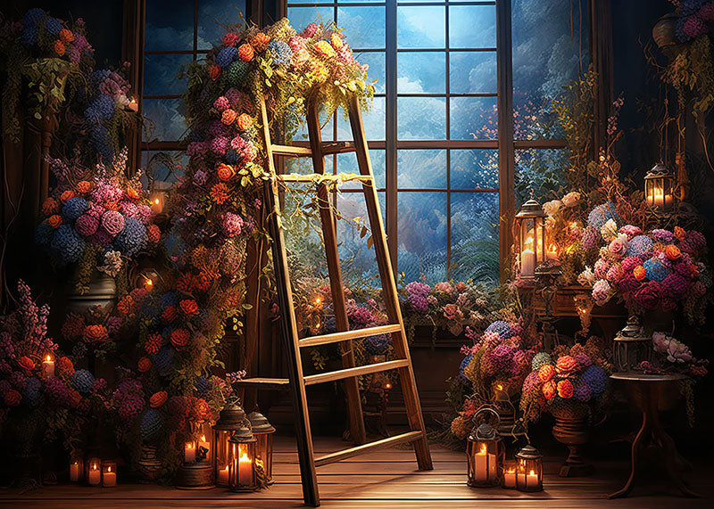 Avezano spring Flower Room and Wooden Frame Photography Backdrop