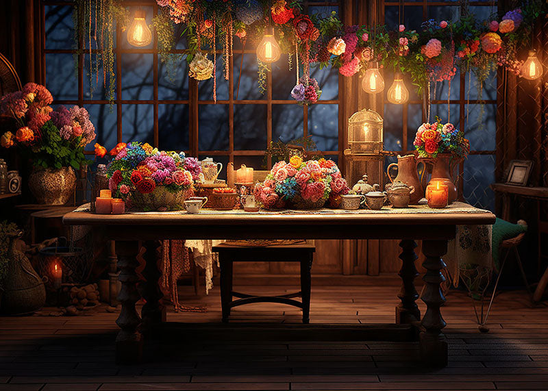 Avezano Spring Night Lights and Flowers Photography Backdrop