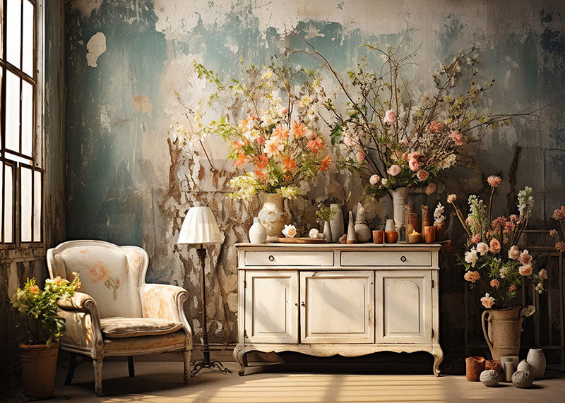 Avezano Spring Retro Room Flower Pots Photography Backdrop