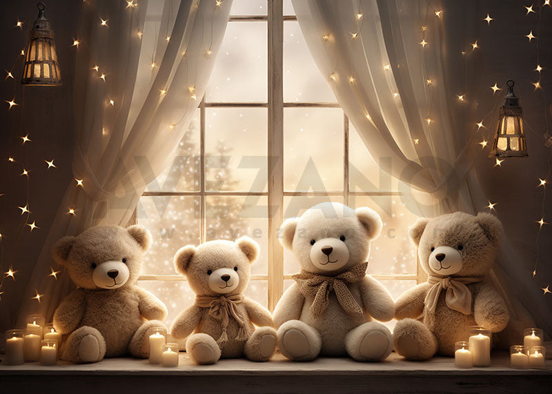 Avezano White Bear Star and Window Birthday Photography Background