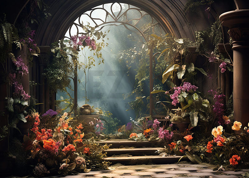 Avezano Spring Flower Steps Photography Backdrop