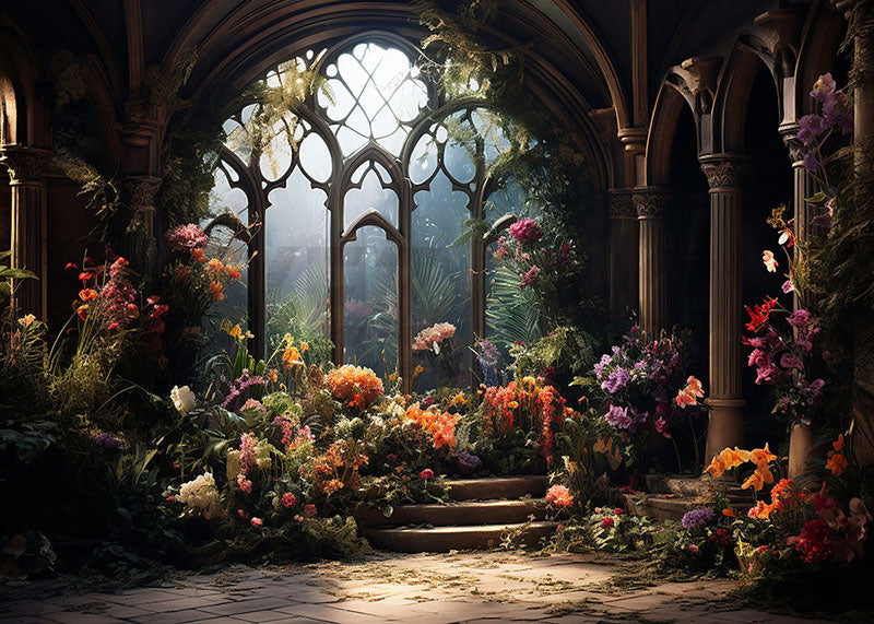 Avezano Spring Flower Steps and Window Photography Backdrop