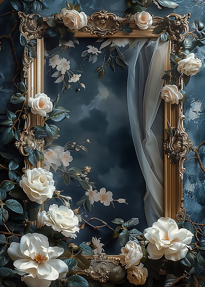 Toile de fond pour photographie de bordure printanière et de fleurs blanches d'Avezano