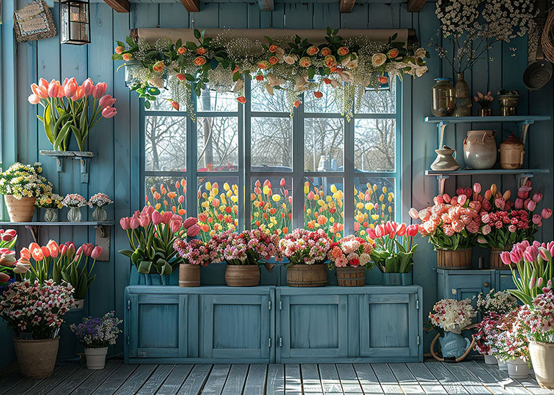 Avezano Spring Flowers Potted Window Photography Backdrop