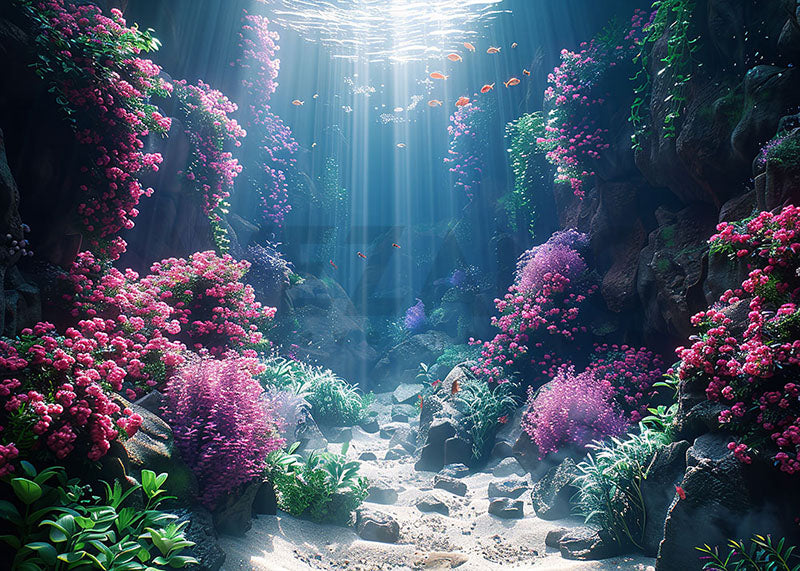 Toile de fond pour photographie de fleurs rouges sous-marines d'été d'Avezano