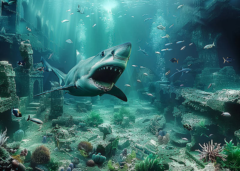 Toile de fond pour photographie de requins sous-marins d'été à Avezano