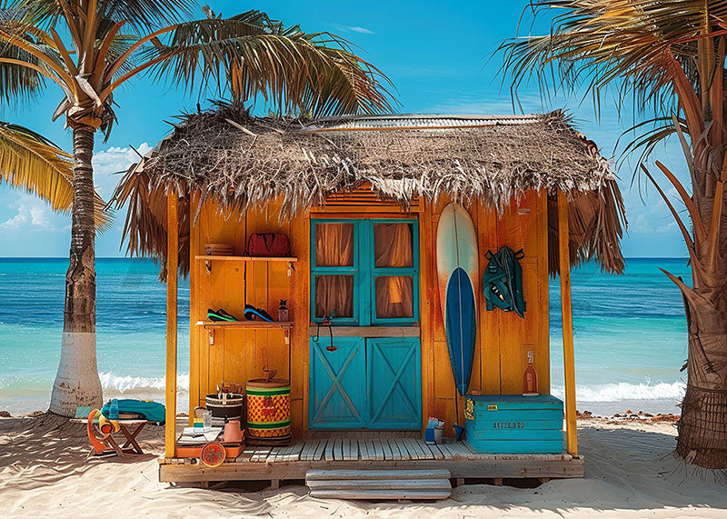 Avezano Summer Little House on the Beach Photography Backdrop