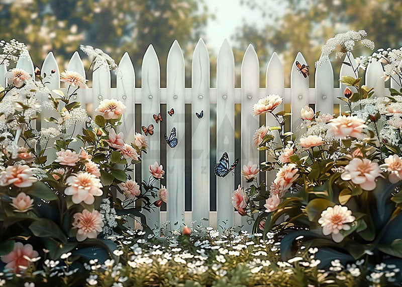 Toile de fond pour photographie de fleurs de printemps et de papillons à Avezano