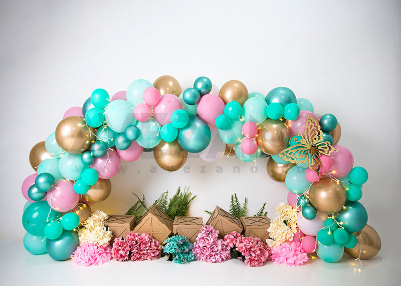 Ballons Avezano Arche Bleu-Rose Photographie Fond de Fête