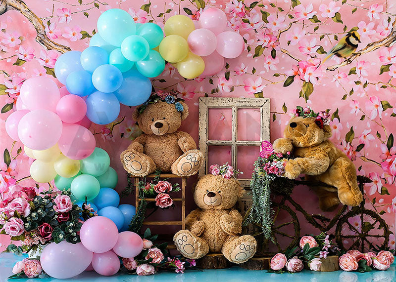 Avezano Bear Toys and Balloons Party Cake Smash Photographie Fond