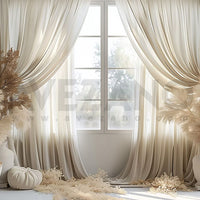 Avezano Spring Bohemian White Curtain Windows Mother's Day Photography Backdrop