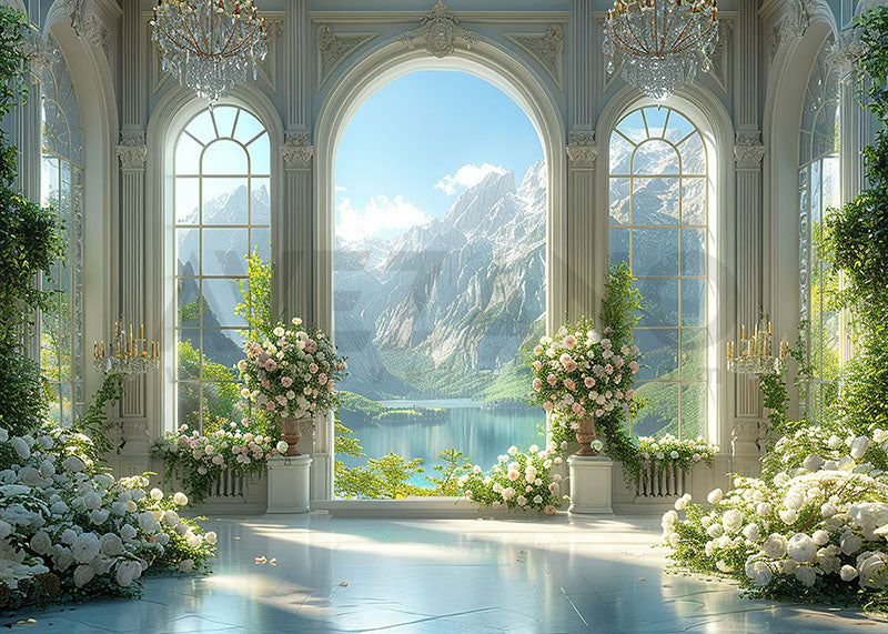 Avezano Spring Flowers and Landscape Outside the Door Photography Backdrop