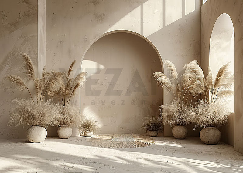 Avezano Boho Old Wall and Potted Plant Reed Photography Backdrop