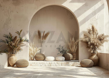 Avezano Boho Arch Wall and Potted Plant Room Photography Backdrop