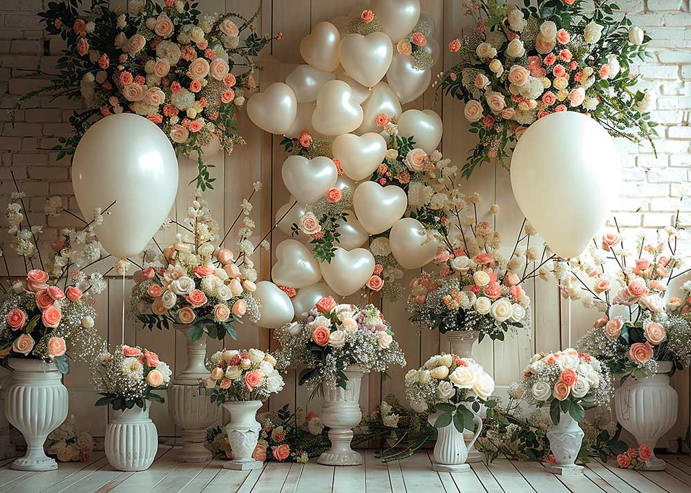 Fête de mariage bohème d'Avezano Roses et ballons d'amour Photographie d'arrière-plan