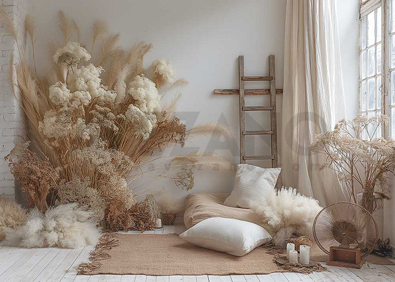 Avezano Bohemian Flowers Room Photography Backdrop