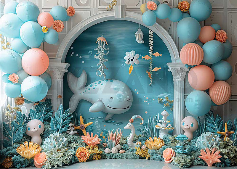 Avezano Summer Arch and Smiling Dolphin Photography Backdrop