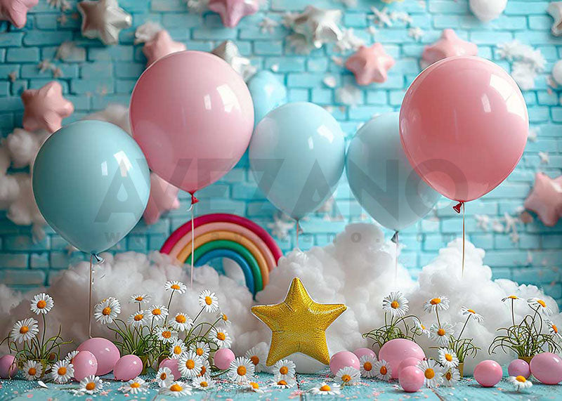 Ballons Avezano et petits arcs-en-ciel Cake Smash Photographie Fond