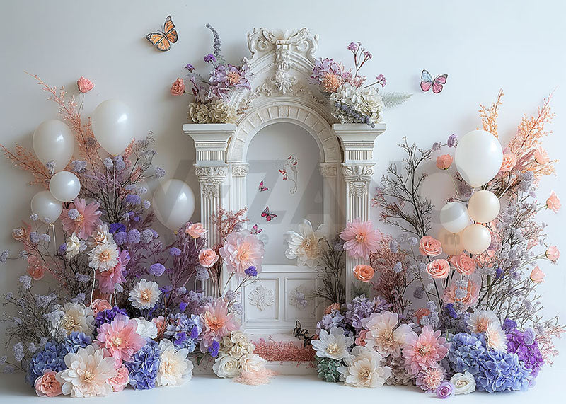 Avezano Purple Flowers and Butterflies Photography Background