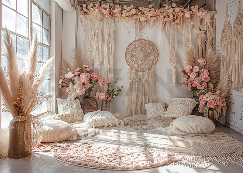 Toile de fond pour photographie de la fête des mères dans la salle de fleurs bohème d'Avezano