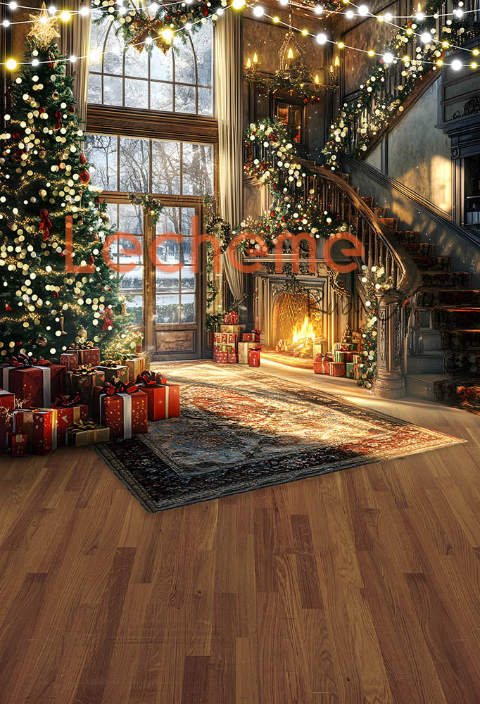 Toile de fond pour photographie d'arbre de Noël dans le salon du rez-de-chaussée d'Avezano par Lecheme Ruby Gu