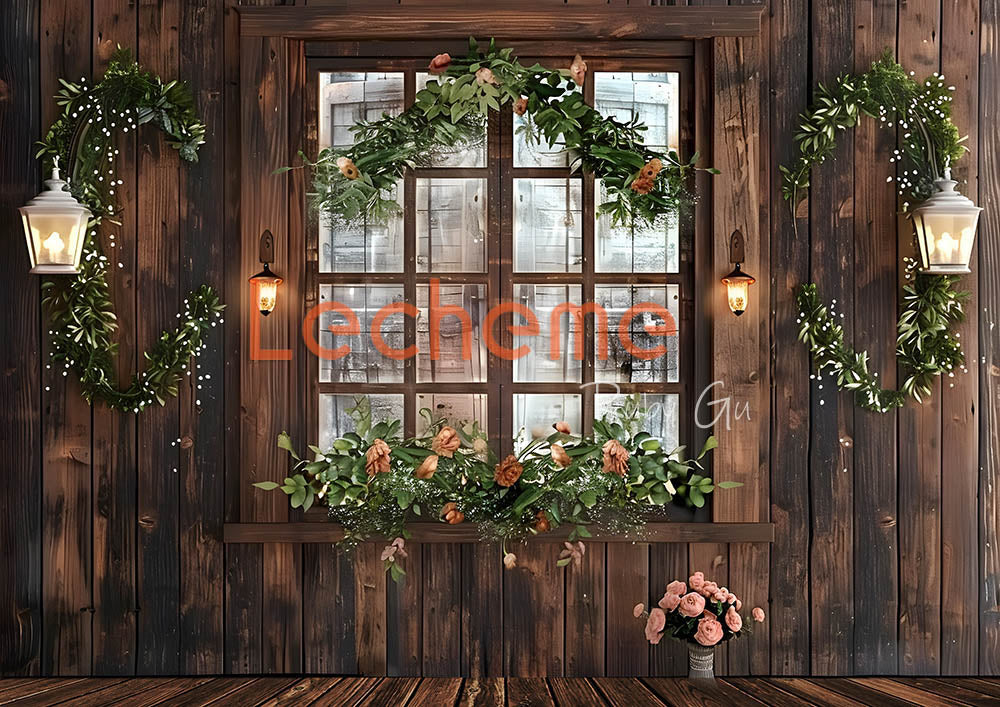 Toile de fond pour photographie de murs et de fenêtres en bois d'Avezano par Lecheme Ruby Gu