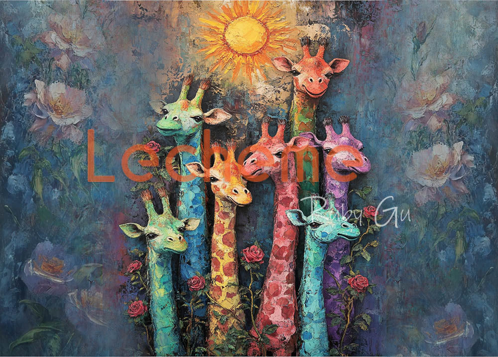 Avezano Giraffe and the Sun Photography Backdrop By Lecheme Ruby Gu