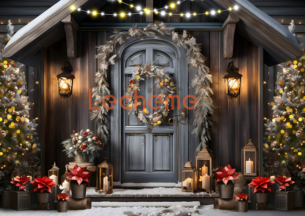 Toile de fond pour photographie de la porte de la maison de Noël d'Avezano par Lecheme Ruby Gu