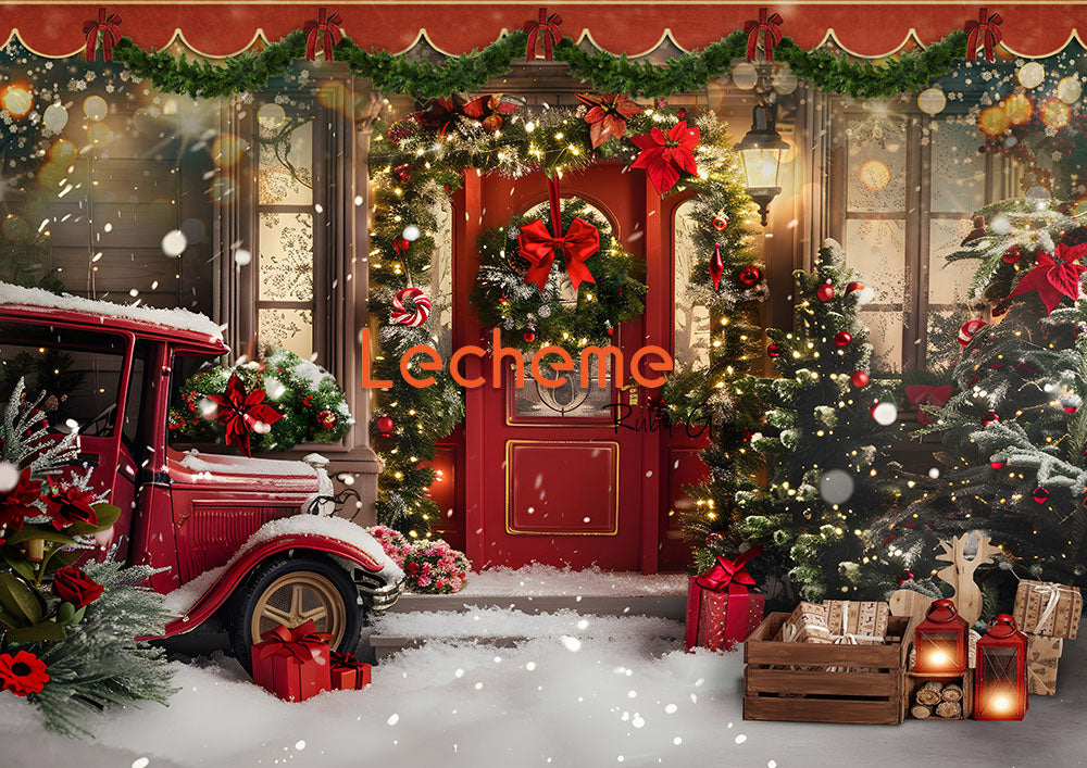 Avezano Noël Hiver Neige et Décorations de Noël Photographie Toile de Fond Par Lecheme Ruby Gu