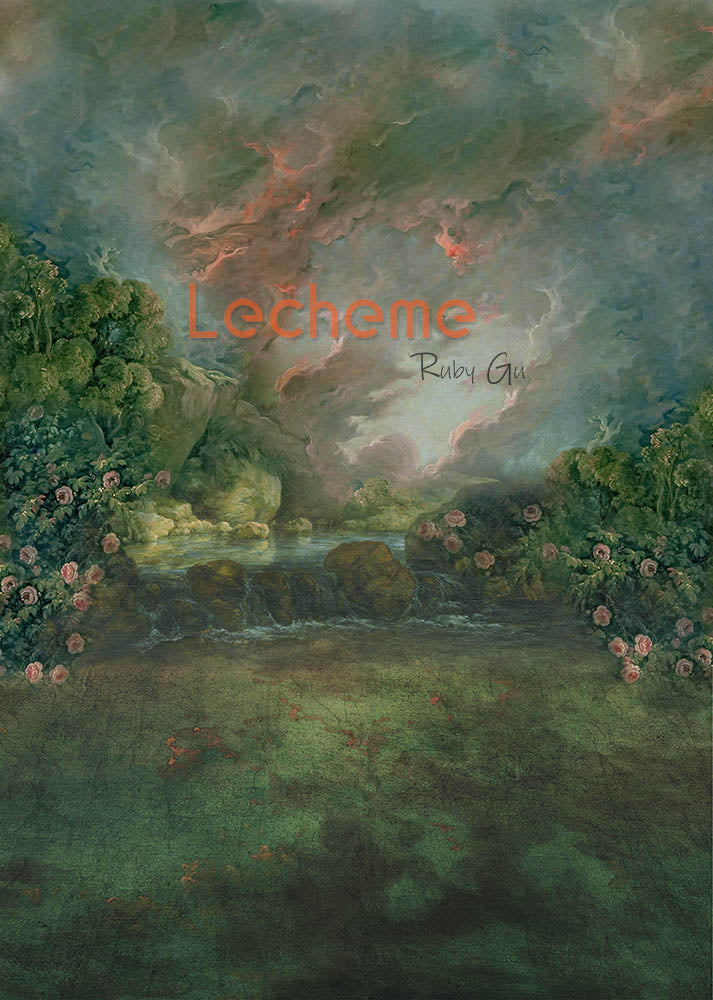 Toile de fond pour photographie de peinture à l'huile en plein air de la rivière et des roses d'Avezano par Lecheme Ruby Gu