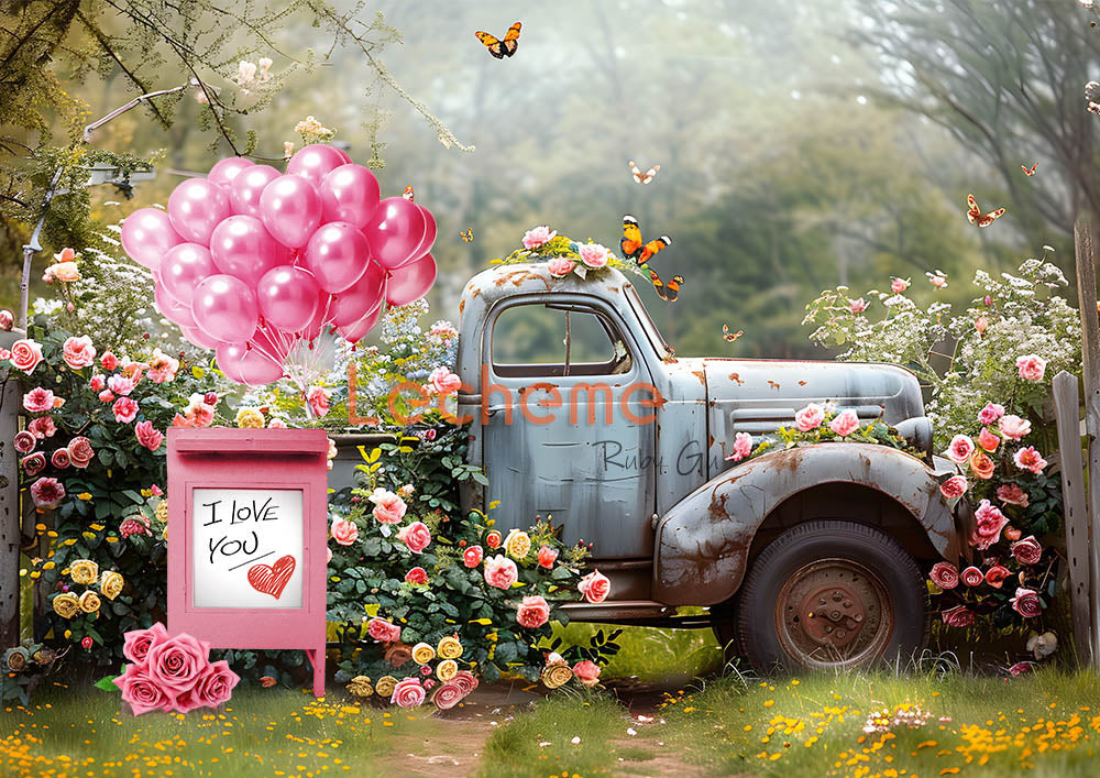 Avezano Valentine's Day Rose Balloons and Trucks Photography Backdrop By Lecheme Ruby Gu