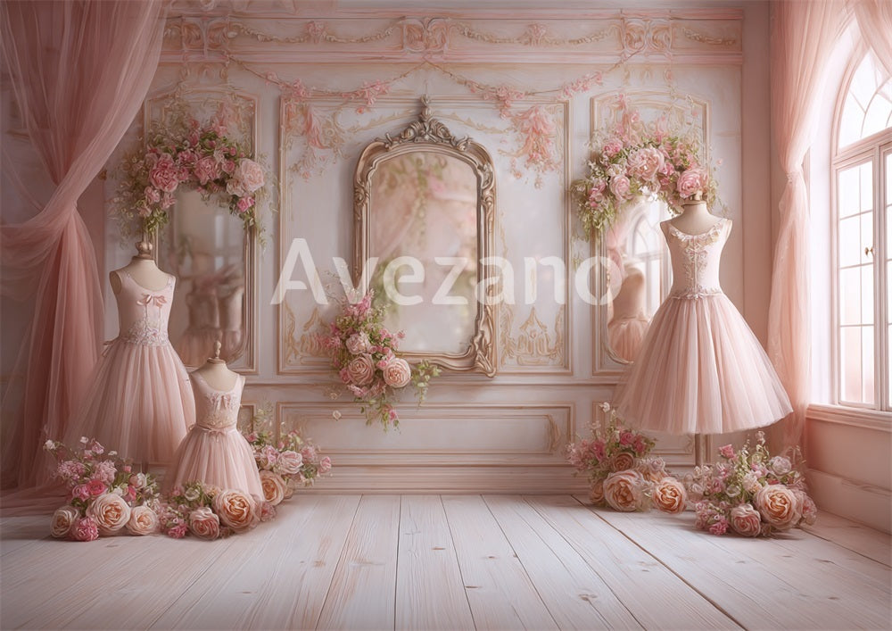Avezano Pink Floral Vintage Dress Photography Background