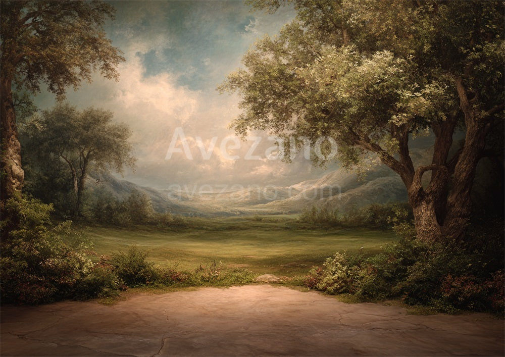 Avezano Sunlit Meadow Forest Oil Painting Photography Backdrop