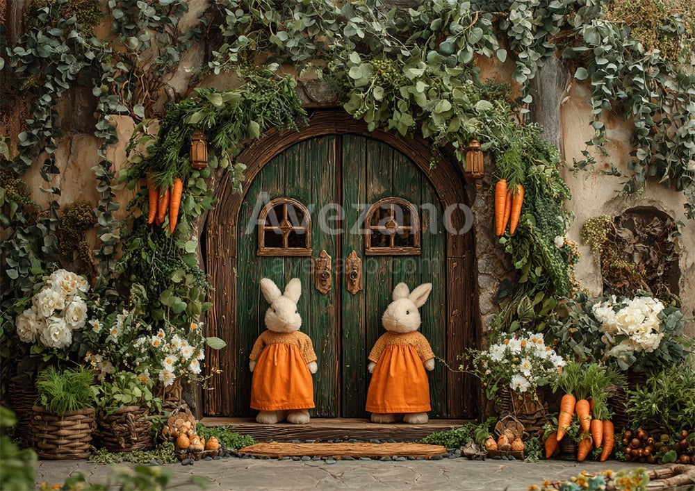 Avezano Spring Floral Bunny Door Photography Backdrop