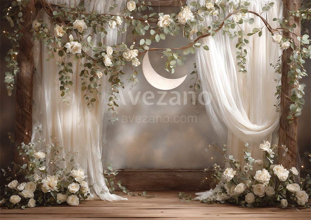Avezano Spring Crescent Moon Floral Photography Backdrop