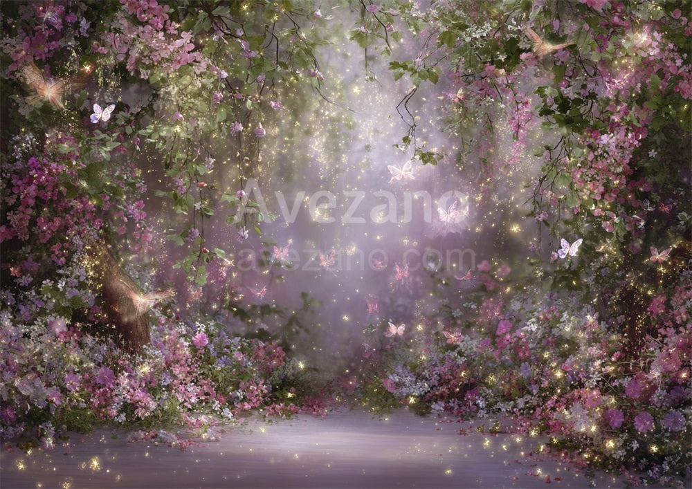 Avezano Spring Purple Glow Butterfly Grove Photography Backdrop