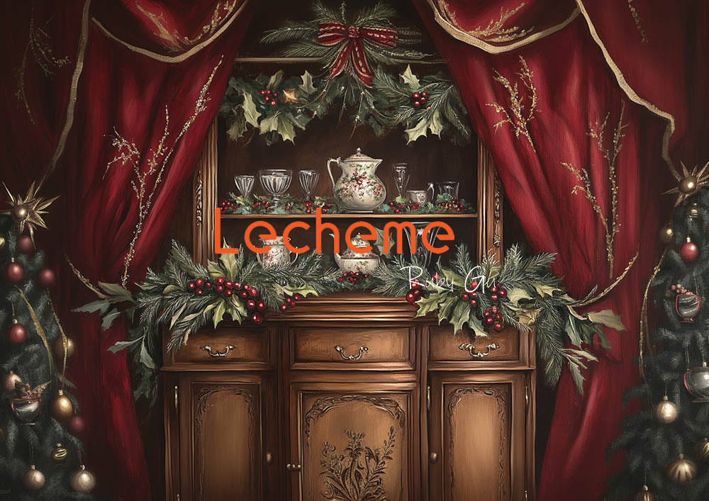Avezano Christmas Red Curtain and Cabinets Photography Backdrop By Lecheme Ruby Gu